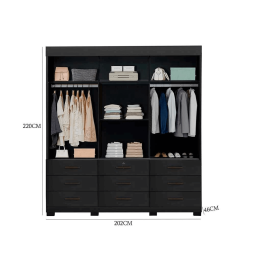 Guarda Roupa Itapema Casal 3 Portas de Correr e 9 Gavetas