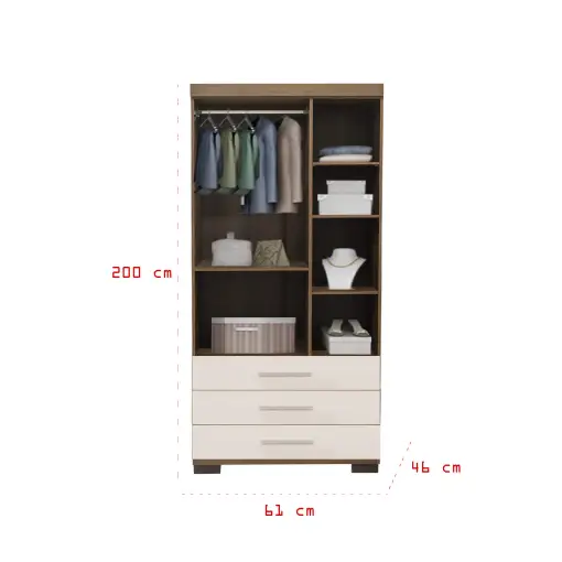 Guarda Roupa Floripa Solteiro 2 Portas 3 Gavetas Rud Rack