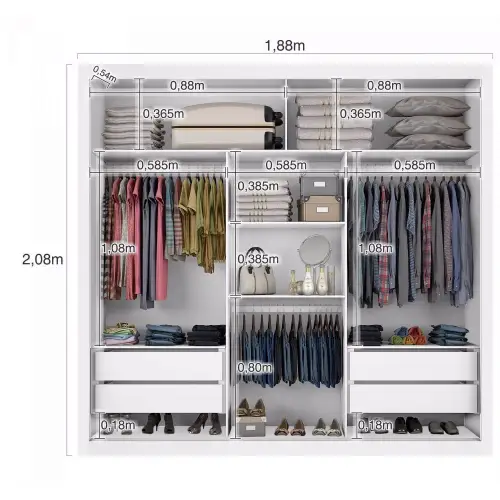 Guarda Roupa Bahia Todo Espelhado com 3 Portas de Correr Branco