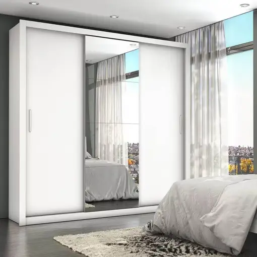Guarda Roupa Bahia Casal 3 Portas de Correr e 4 Gavetas Branco