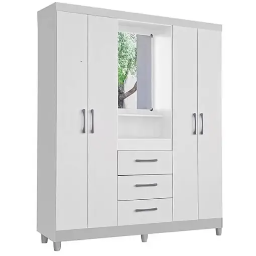 Guarda Roupa Capelinha Lyon Solteiro com Espelho 4 Portas 3 Gavetas Rud Rack