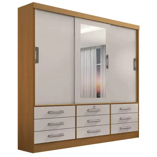 Guarda Roupa Meridian 3 Portas 9 Gavetas Casal com Espelho