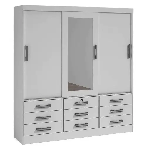 Guarda Roupa Meridian 3 Portas 9 Gavetas Casal com Espelho