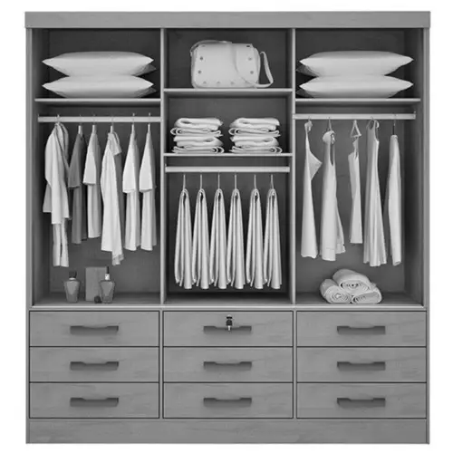 Guarda Roupa Meridian 3 Portas 9 Gavetas Casal com Espelho