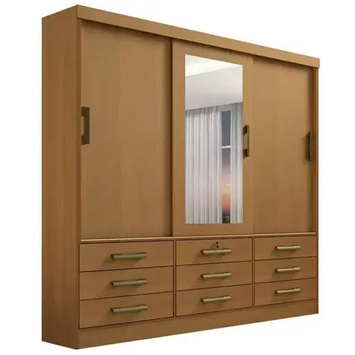 Guarda Roupa Meridian 3 Portas 9 Gavetas Casal com Espelho