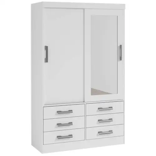 Guarda Roupa Meridian 2 Portas 6 Gavetas Solteiro com Espelho