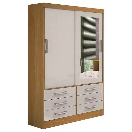 Guarda Roupa Meridian 2 Portas 6 Gavetas Solteiro com Espelho