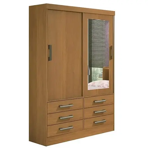Guarda Roupa Meridian 2 Portas 6 Gavetas Solteiro com Espelho