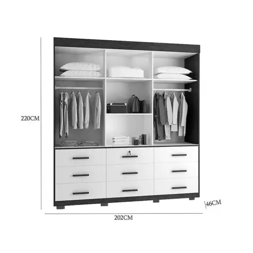 Guarda Roupa Itapema SEM Espelho Casal 3 Portas de Correr e 9 Gavetas Rud Rack