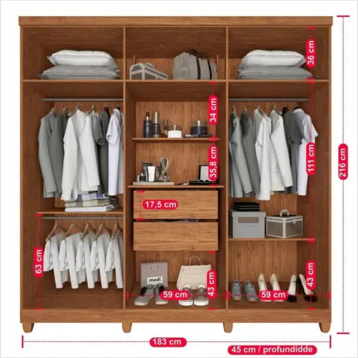 Guarda Roupa Portugal Frison Casal 6 Portas 2 Gavetas Imop