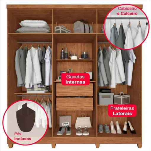 Guarda Roupa Portugal Frison Casal 6 Portas 2 Gavetas Imop
