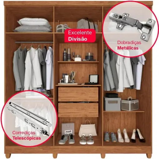 Guarda Roupa Portugal Frison Casal 6 Portas 2 Gavetas Imop