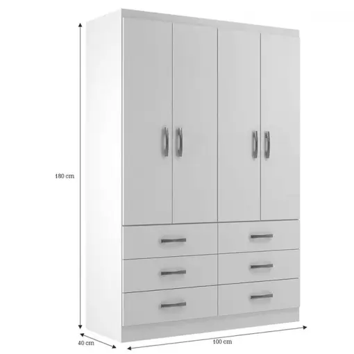 Guarda Roupa Treviso Evidencia Solteiro 4 Portas 6 Gavetas