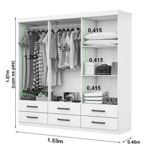 Guarda Roupa Dallas Casal 6 Portas 6 Gavetas Carioca