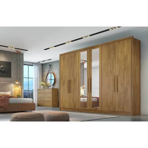 Guarda Roupa Robust Casal Com Espelho 6 Portas 8 Gavetas Novo Horizonte