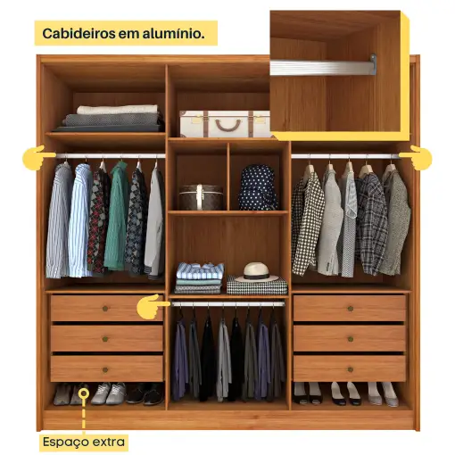 Guarda Roupa Fortuna Casal 6 Portas 6 Gavetas Tcil