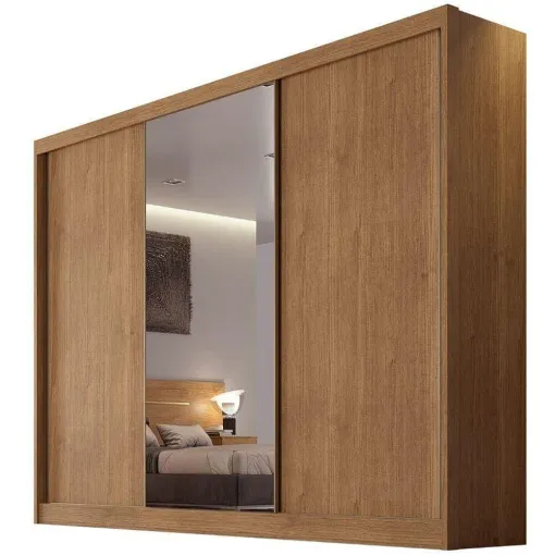 Guarda Roupa Diamond Casal Com Espelho 3 Portas 8 Gavetas Novo Horizonte