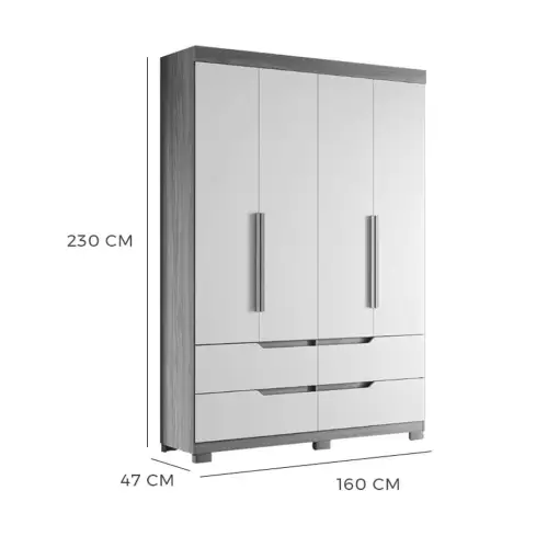 Guarda Roupa Doble Solteiro 4 Portas 4 Gavetas Albatroz