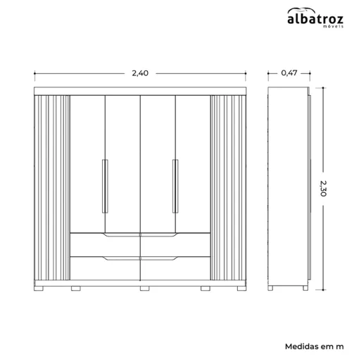 Guarda Roupa Doble Casal Ripado 6 Portas 4 Gavetas Albatroz