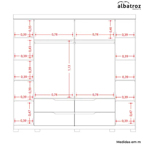 Guarda Roupa Doble Casal Ripado 6 Portas 4 Gavetas Albatroz