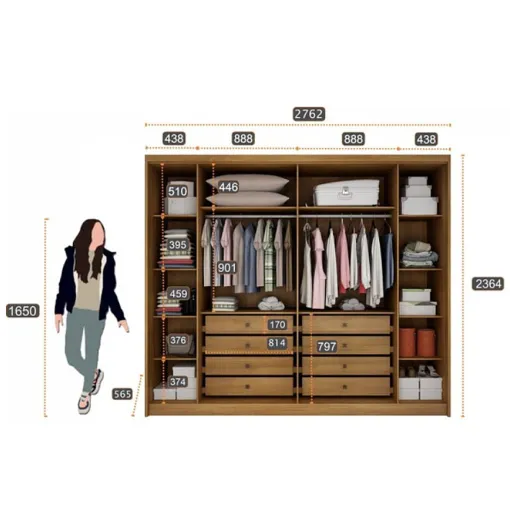 Guarda Roupa Coimbra Casal Ripado 6 Portas 8 Gavetas Novo Horizonte