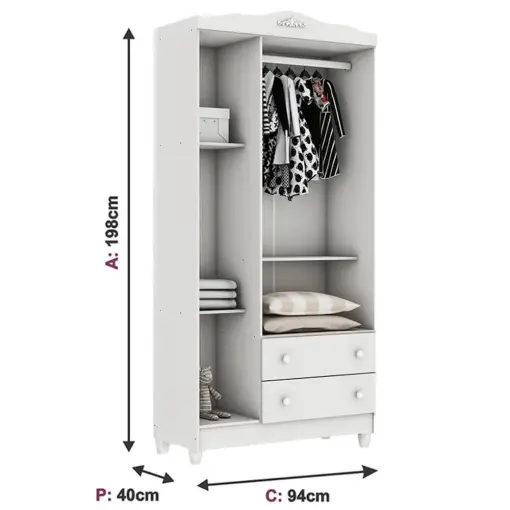 Guarda Roupa Infantil Eloa 3 Portas 2 Gavetas Carolina Baby