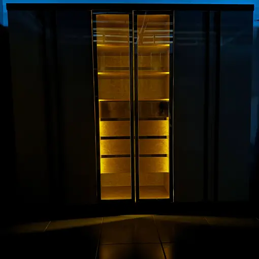 Guarda Roupa Absolute New Casal 6 Portas 4 Gavetas com Vidro Reflecta e LED Gelius