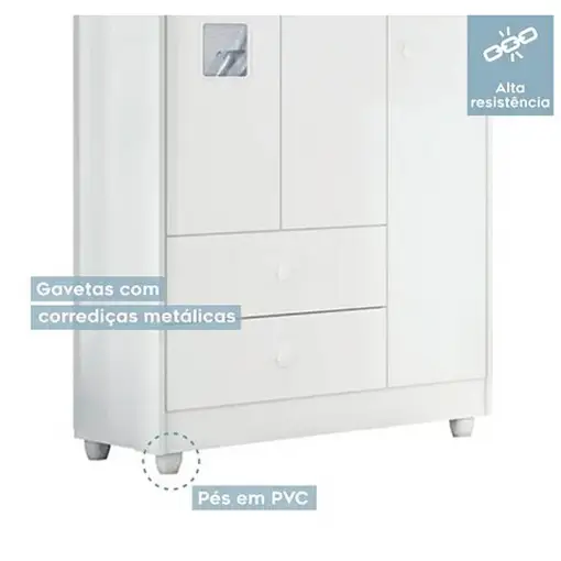 Guarda Roupa Life 3 Portas 2 Gavetas Infantil Tigus
