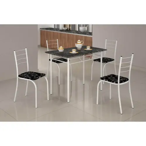 Mesa Rio Tampo Granito Preto 100x60cm com 4 Cadeiras