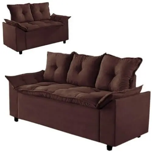 Conjunto de Sofá Liones com 2 e 3 Lugares Tecido Suede