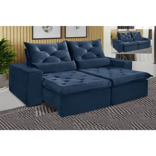 Sofá Elegance 4 Lugares Retrátil e Reclinável com Tecido Veludo de 230cm