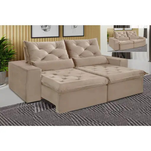 Sofá Elegance 4 Lugares Retrátil e Reclinável com Tecido Veludo de 230cm