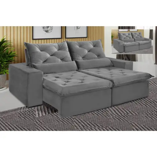 Sofá Elegance 4 Lugares Retrátil e Reclinável com Tecido Veludo de 230cm
