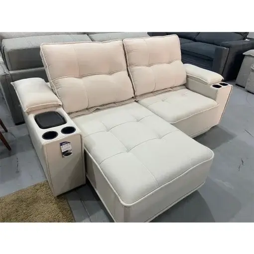 Sofá Memory 4 Lugares Retrátil e Reclinável Tecido Linho 210cm Gralha Azul