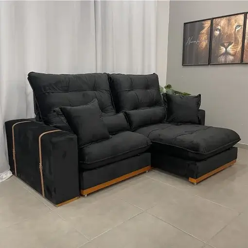Sofá Kioto 4 Lugares Retrátil e Reclinável Tecido Veludo 250cm Kasacomigo