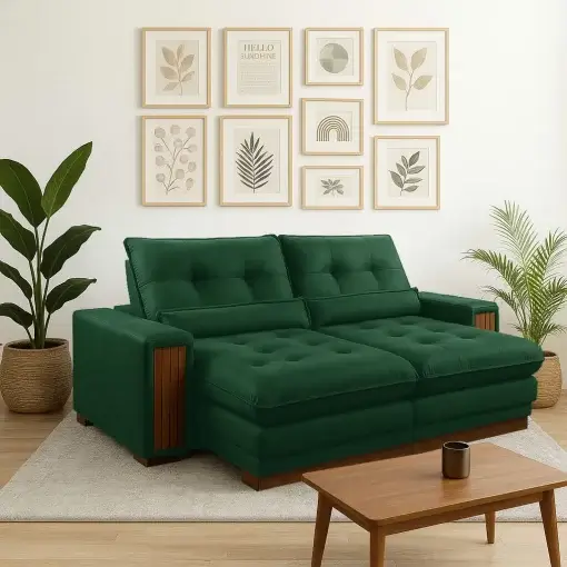 Sofá New Santorini 4 Lugares Retrátil e Reclinável 250cm Tecido Veludo Kasacomigo