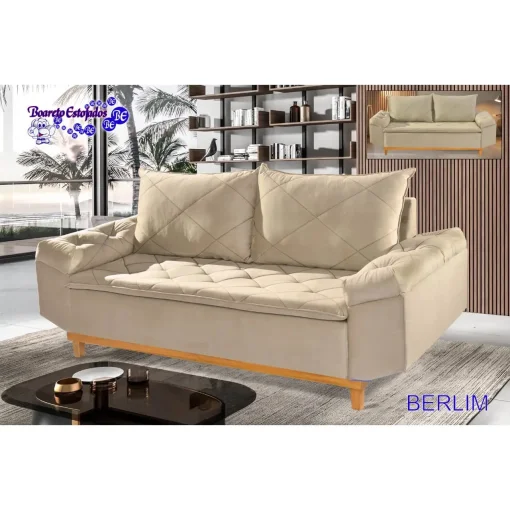 Sofá Berlim em Linho 3 Lugares 200cm Boareto