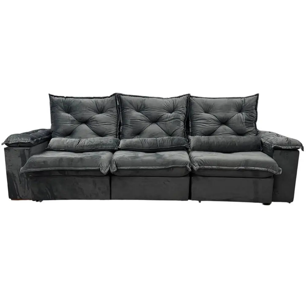 Sofá Porto Madero 5 Lugares Retrátil e Reclinável 270cm 3 Módulos Tecido Veludo Imperial Decor
