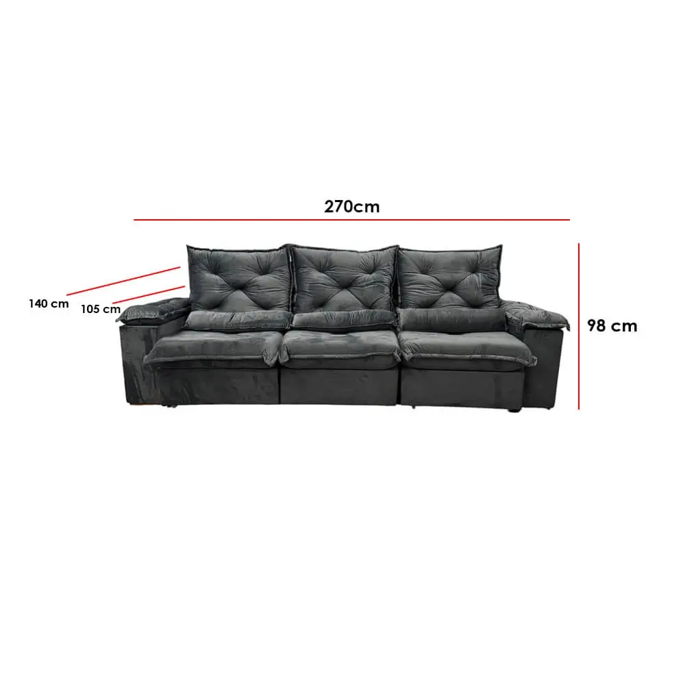 Sofá Porto Madero 5 Lugares Retrátil e Reclinável 270cm 3 Módulos Tecido Veludo Imperial Decor