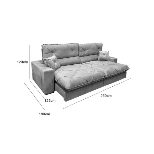 Sofá Victory 4 Lugares Retrátil e Reclinável 250cm Tecido Veludo