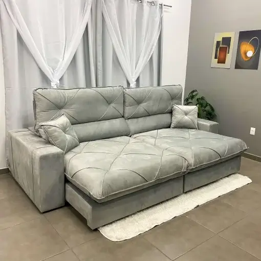 Sofá Victory 4 Lugares Retrátil e Reclinável 250cm Tecido Veludo