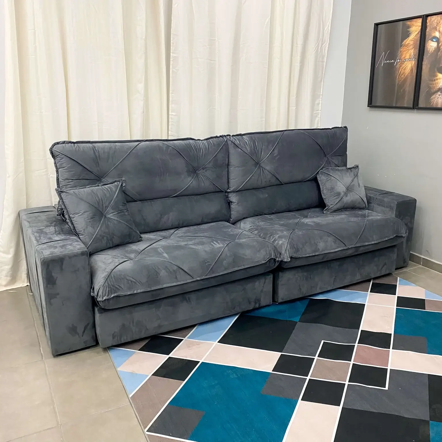 Sofá Victory 4 Lugares Retrátil e Reclinável 250cm Tecido Veludo