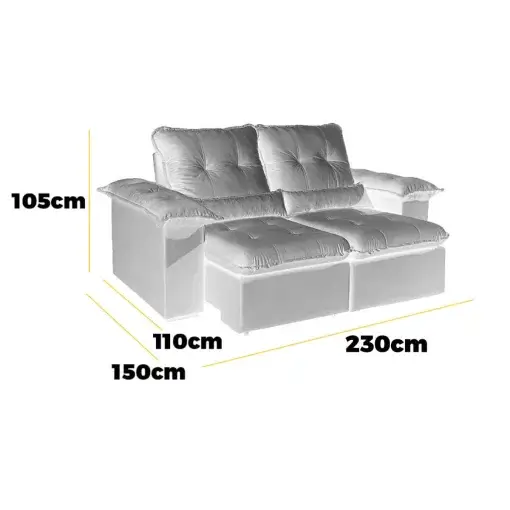 Sofá Arsenal 4 Lugares Retrátil e Reclinável 230cm Tecido Veludo Aifos