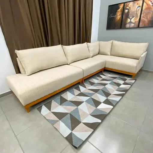 Sofá de Canto Eros em Linho 7 Lugares Com Chaise Luxury