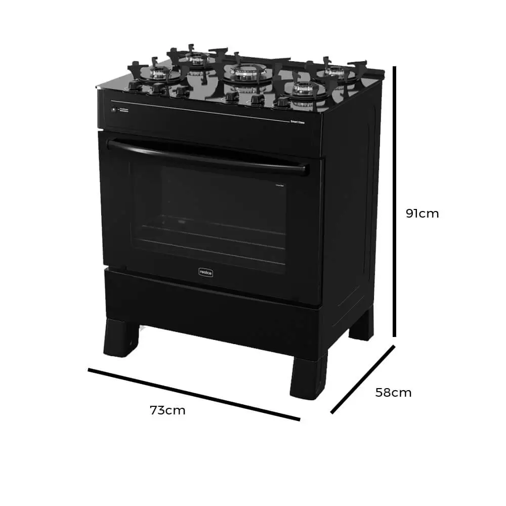 Fogão Smart Glass 5 Bocas Automático Forno 94L Realce