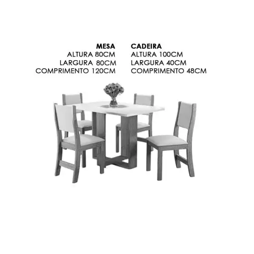 Mesa de Jantar Magic com 4 Cadeiras Viero