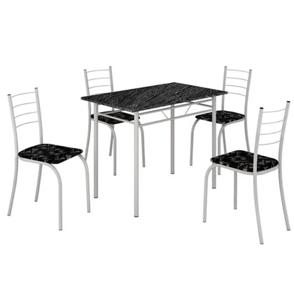 Mesa Rio Tampo Granito Preto 100x60cm com 4 Cadeiras Tubular Branco Teixeira