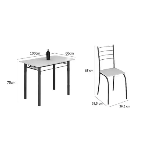 Mesa Rio Tampo Granito Preto 100x60cm com 4 Cadeiras Tubular Branco Teixeira