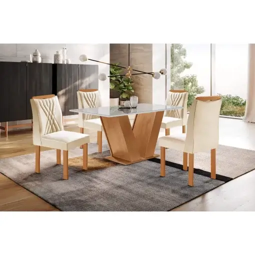 Mesa de Jantar Classic 120x80cm com 4 Cadeiras Lisboa Cel Móveis Cinamomo Off White