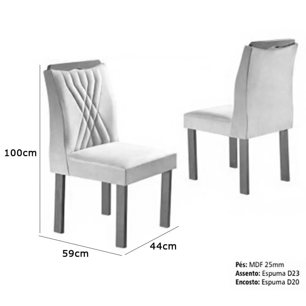 Mesa de Jantar Classic 120x80cm com 4 Cadeiras Lisboa Cel Móveis Cinamomo Off White